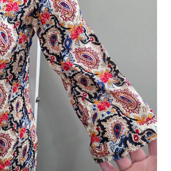 Runway Paris Womens Paisley Floral Cotton 3/4 Sleeve Henley Top Western Office - Picture 11 of 12